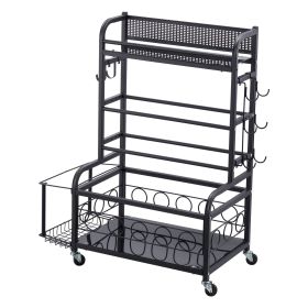 Yoga Mat Storage Rack, Home Gym Workout Equipment Organizer, Powder Coated Finish Steel Yoga Mat Holder with Hooks & Wheels, Weight Rack for Dumb