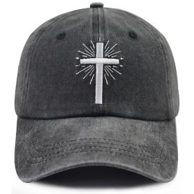 2pcs Vintage Washed Black Cross Embroidered Baseball Cap For Men Women, Religious Faith Sun Hat (Option: 1pcs)