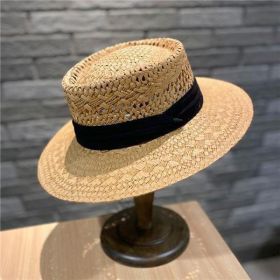 Women's Spring And Summer Sun Protection Simple Hat (Option: Khaki Black Belt)
