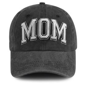 Vintage Washed Black MOM Embroidery Baseball Cap, Women Casual Hat (Option: BLACK)