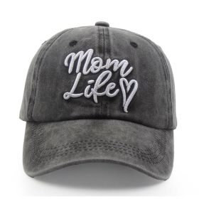 Mom Life Embroidered Baseball Cap,Washed Cotton Adjustable Hat For Women, Vintage Low Profile Sun Hat (Option: BLACK)