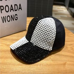 Korean Style Dual-color Patchwork Diamond Cap Shiny (Option: Black Black And White Diamond-Adjustable)