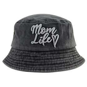 Funny Mom Life Bucket Hat Sun Beach Hats, Washed Cotton Embroidered Outdoor Travel Fisherman Hat For Mama Wife Grandma (Option: grey)