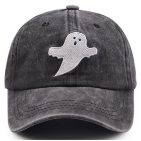 2pcs Halloween Ghost Embroidered Baseball Cap, Vintage Washed Black Hat, Spooky Halloween Party Costume Accessory For Men Women (Option: 1pcs)