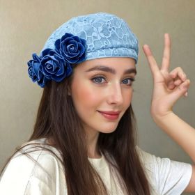 Contrasting-color Three-dimensional Flower Denim Beret (Option: blue)
