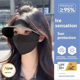 Summer Sun Mask Full Face With Hat Integrated Ice Silk Mask (Option: BLACK)