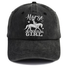 Horse Girl Vintage Washed Baseball Hat (Option: BLACK)