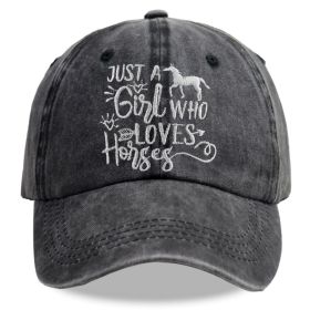 Girl Who Loves Horses Hat For Men Women, Adjustable Embroidered Wash Cotton Baseball Cap (Option: grey)