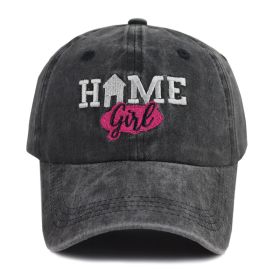 Vintage Washed Black Baseball Cap For Women, HOME Girl Embroidered Distressed Hat, Adjustable Soft Cotton Casual Trucker Hat (Option: BLACK)