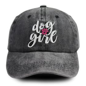 Dog Girl Embroidered Baseball Cap, Washed Cotton Vintage Hat For Dog Lovers (Option: BLACK)