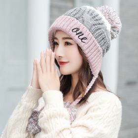 Winter Hat Women's Fleece-lined Warm Wool Hat Korean Style Colorblock All-matching Hat (Option: Pink)