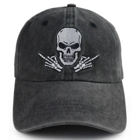 2pcs Washed Black Baseball Cap, Skeleton Middle Finger Embroidery Hat, Halloween Costume Party Accessory For Men Women (Option: 1pcs)
