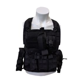 Tactical Training Vest with Multiple Pouches, Adjustable Outdoor Vest with Modular Webbing and Padded Shoulder Straps for Airsoft (Color: Black)