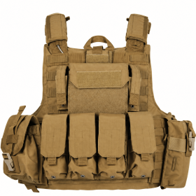 Utility Training Vest with Front Pouches, Side Storage and Patch Panel (Color: Tan)