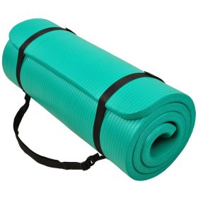 All-Purpose 1-Inch Extra Thick High Density Anti-Tear Exercise Yoga Mat with Carrying Strap (Color: Green)
