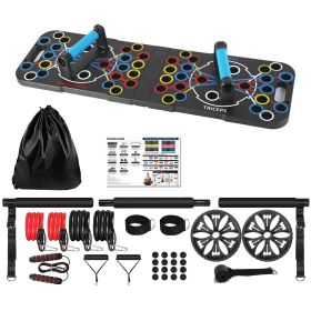 Multifunctional Push Up Board Home Strength Training Equipment With 15 Fitness Accessories Pilates Bar Resistance Band Roller Wheel Full Body Wor (Color: Black, size: One size)