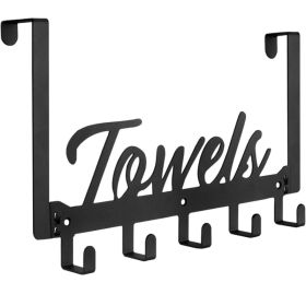 Over The Door Hooks Towel Rack Heavy Duty Door Hanger With 5 Coat Hooks For Bedroom Bathroom Kitchen Black (Option: BLACK)