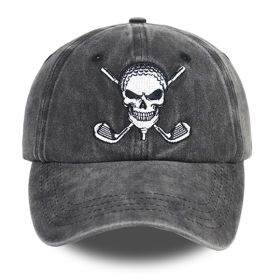 2pcs Washed Distressed Golf Skull Baseball Cap, Crossed Golf Clubs Embroidery Vintage Hat For Men Women (Option: 1pcs)