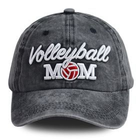 Volleyball Mom Embroidered Baseball Cap, Vintage Washed Cotton Hat For Women Volleyball Lover Mom Gift (Option: BLACK)